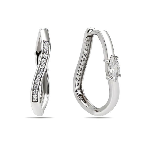 Klappcreolen wendbar Silber 925 rhodiniert - 19x15mm - 24 Zirkonia