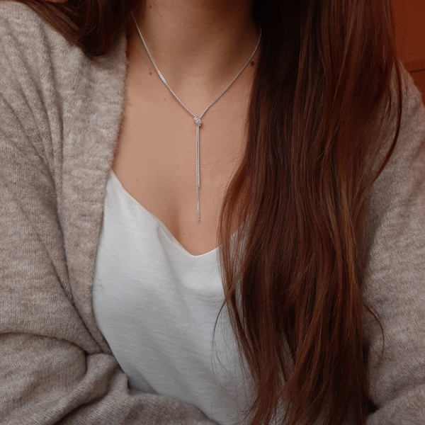Y-Collier Silber 925 vergoldet - 60cm - Panzerkette diamantiert - Bild 3