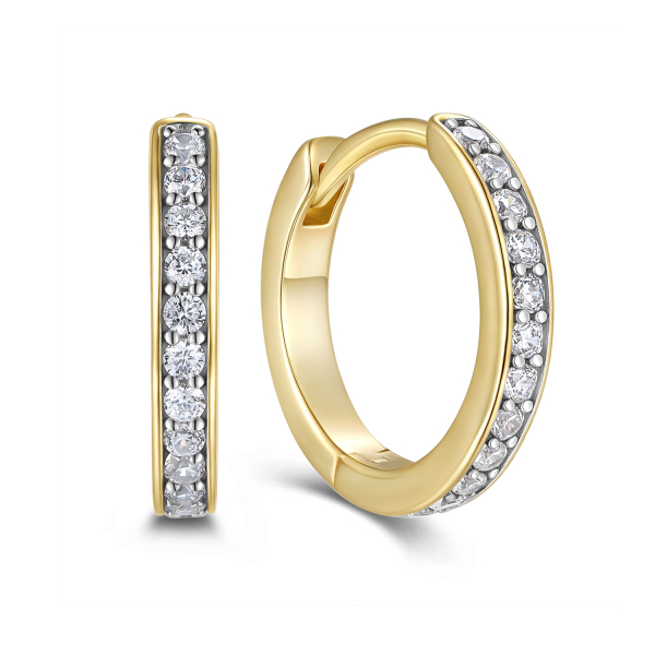 Klappcreolen Silber 925 vergoldet - Ø 14mm - 24 Zirkonia
