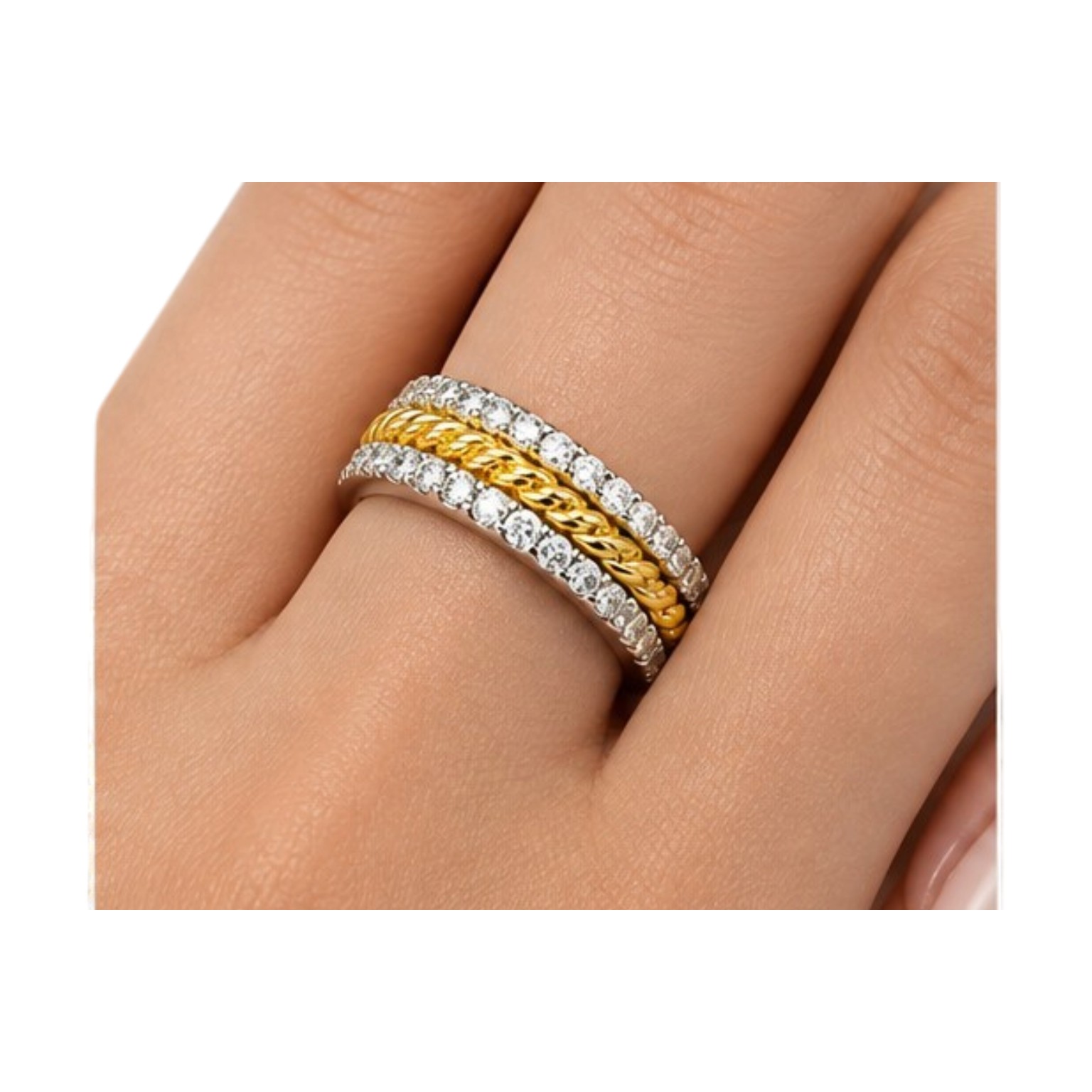 3er Damenring Set Silber 925 Bicolor - 18 Karat vergoldet - 40 Zirkonia - Bild 5