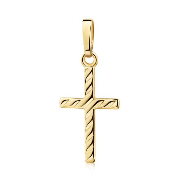 Anhänger Kreuz Silber 925 vergoldet - Rillenmuster - 15mm