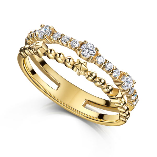 Damenring 2-reihig Silber 925 - 18 Karat vergoldet - 15 Zirkonia