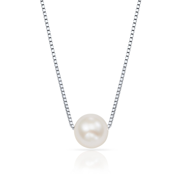 Collier mit Süßwasser-Zuchtperle Silber 925 rhodiniert - 7,5-8mm - Venezianerkette