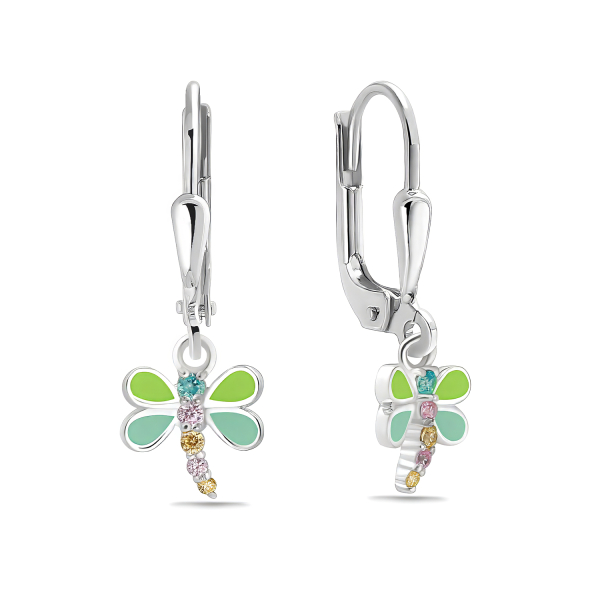 Ohrhänger Libelle Silber 925 rhodiniert - 10 bunte Zirkonia und Lack