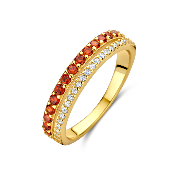 Damenring Silber 925 vergoldet - 41 Zirkonia - Rot und Weiß