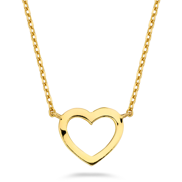 Collier Herz Gold 585 - Zwischenteil Herz 9x6mm - Diamantierte Ankerkette