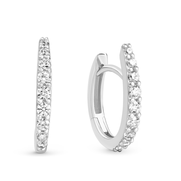 Klappcreolen Silber 925 rhodiniert - 18 Zirkonia - 13x16x2,1mm