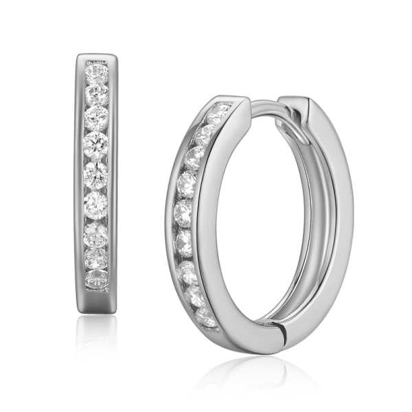 Klappcreolen mit 18 Zirkonia Silber 925 - 17mm x 2,8mm
