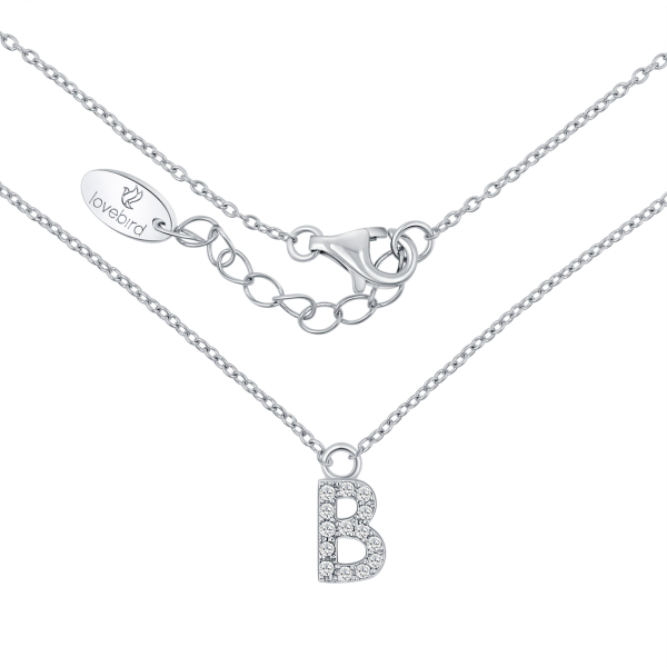 Lovebird Buchstabencollier B Silber 925 rhodiniert - 14 Zirkonia - Bild 2