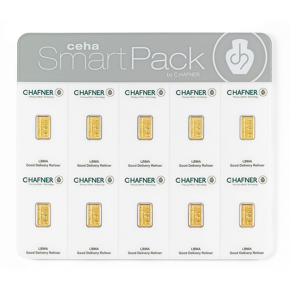 10 x 1g Goldbarren C. Hafner ceha SmartPack - 999,9 Feingold - Neuware