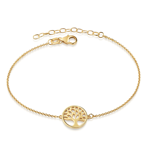 Armband Lebensbaum Silber 925 vergoldet - Ankerkette rund