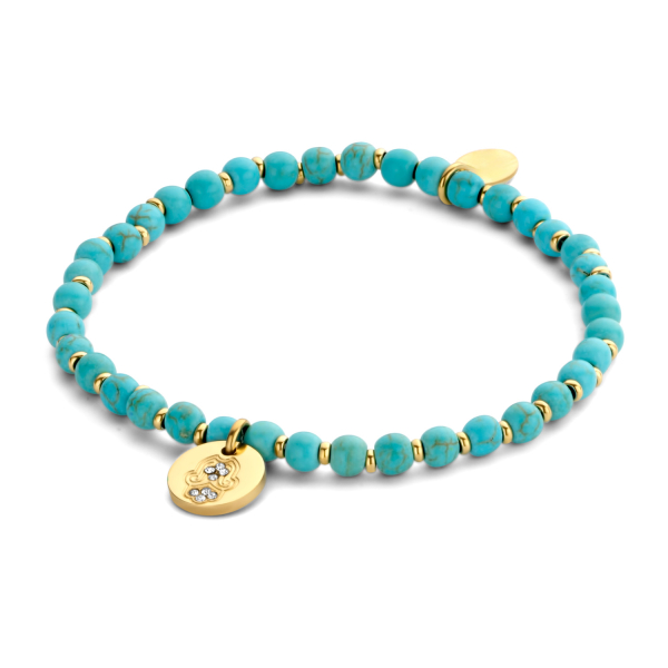 Lovebird Armband mit Türkis und Kristall-Anhänger Edelstahl - Goldfarbene IP-Beschichtung