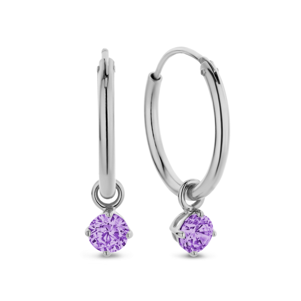 Creolen mit Zirkonia-Anhänger Lila Silber 925 rhodiniert - Zirkonia 4mm
