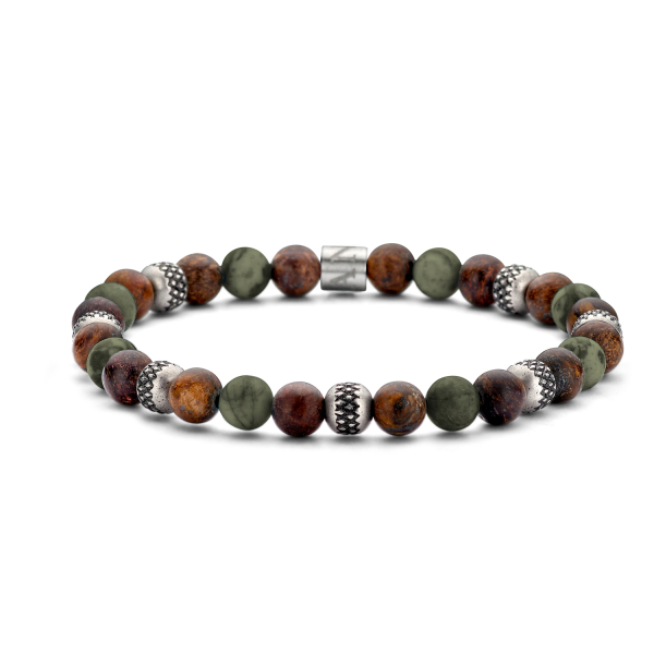 Frank 1967 Armband Bronzit und Grüner Achat Edelstahl IPS - 6mm