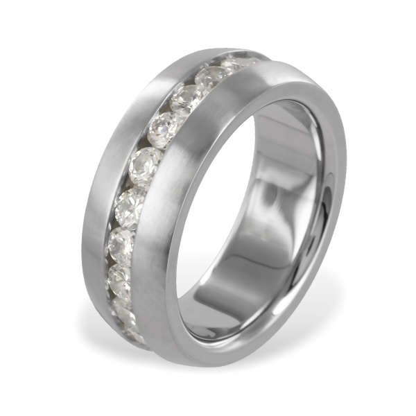 Ring Zirkonia Edelstahl - Kanalfassung - 8mm breit