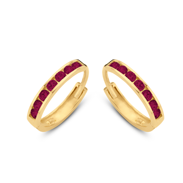 Klappcreolen Gold 585 - Ø 11mm - 14 rote Zirkonia