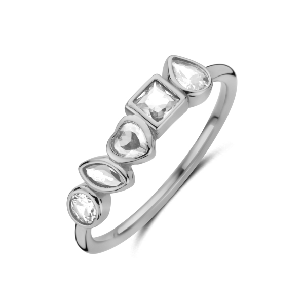 Damenring Silber 925 rhodiniert - 5 Zirkonia - 4,5mm breit