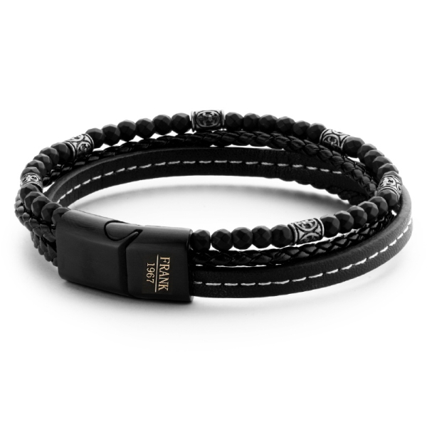 Frank 1967 Armband Echtleder Schwarz 4-reihig Edelstahl - Bild 2