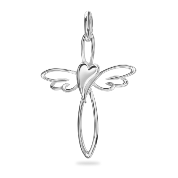 Anhänger Kreuz Silber 925 - Mit Herz und Flügel