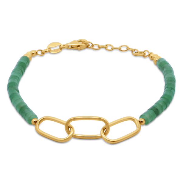 Armband 3-gliedrig Silber 925 vergoldet - Grüne Jade