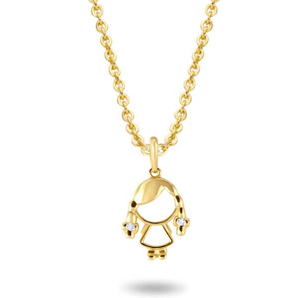 Collier Girl mit Zirkonia Gold 585 - Ankerkette 45cm mit Zwischenösen