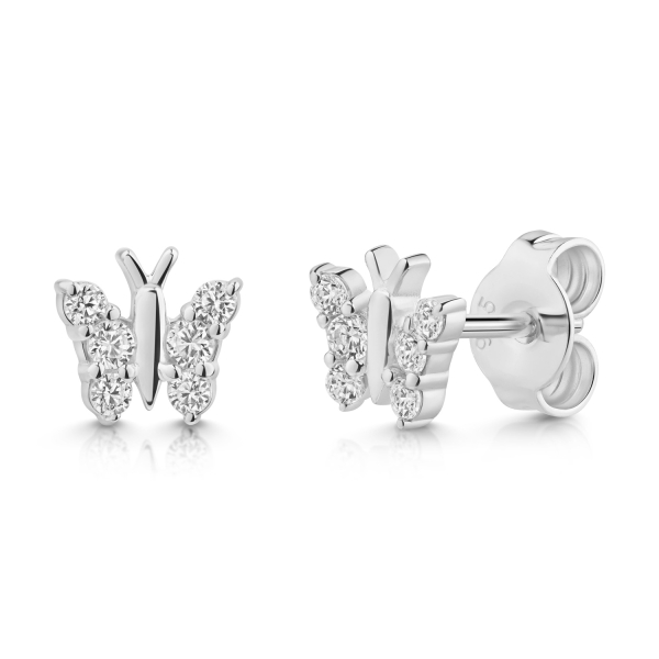 Ohrstecker Schmetterling Silber 925 rhodiniert - 12 Zirkonia - 6,10x5,80mm
