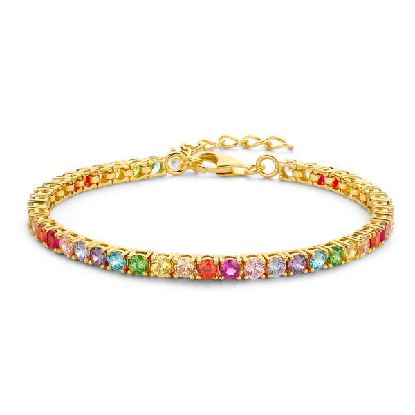 Tennisarmband Zirkonia multicolor Silber 925 vergoldet - 3mm