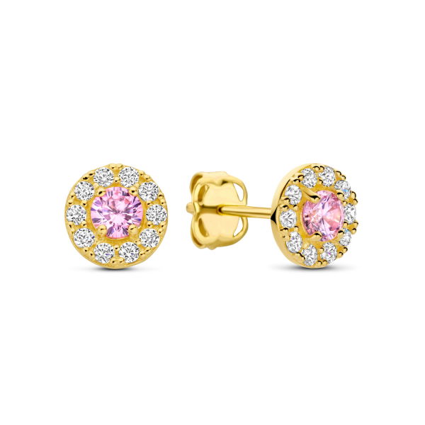 Ohrstecker mit 22 Zirkonia Gold 585 - Weiß und Rosa - Ø 5,5mm