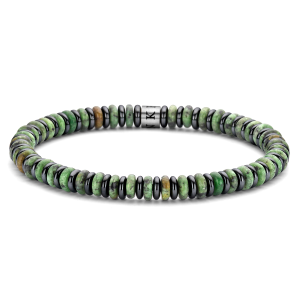 Frank 1967 Armband Edelstahl IPS - Hämatit und grüne Steinscheiben 5mm