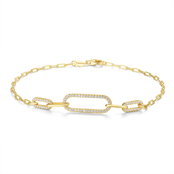Armband 5 Elemente Silber 925 vergoldet - Zirkonia - Ankerkette weit