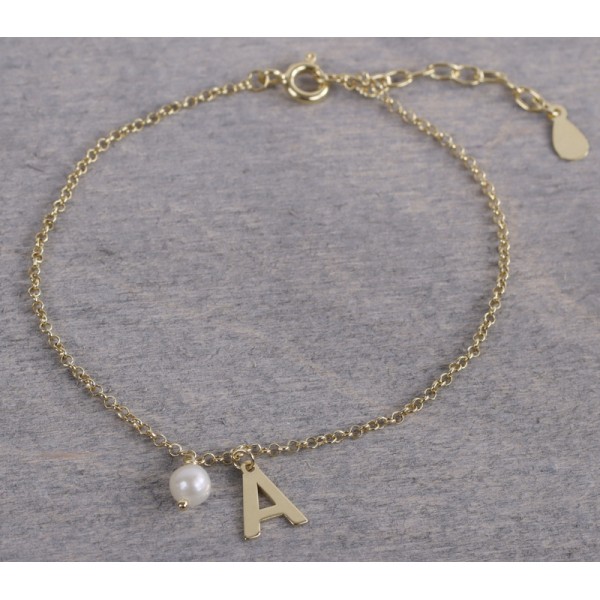 Armband Buchstabe Süßwasser-Zuchtperle Silber 925 vergoldet - Bild 2