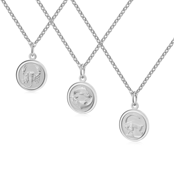 Anhänger Sternzeichen rund Silber 925 rhodiniert - Teilmatt - Ø 12mm