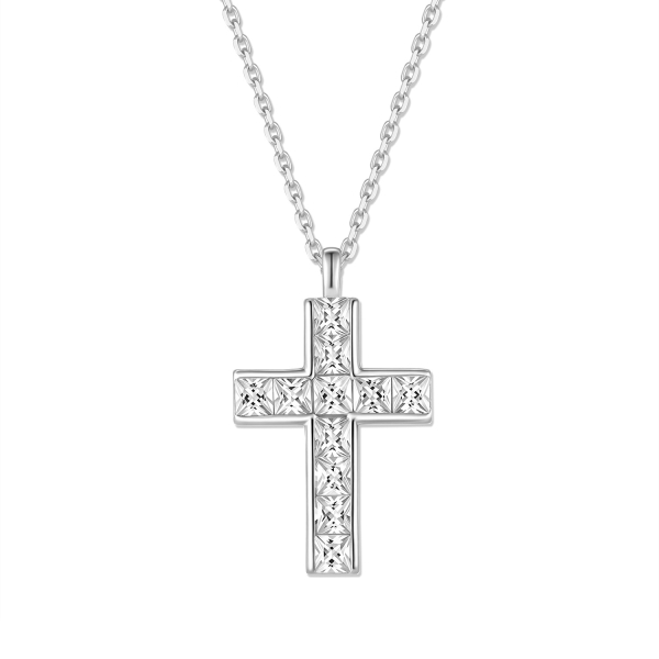 Collier Kreuz mit 11 Zirkonia Silber 925 rhodiniert - Kreuz 14,5x10,5mm