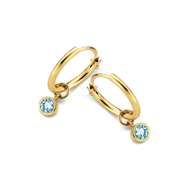 Creolen Gold 585 - 11mm - Zirkonia Aqua 3mm