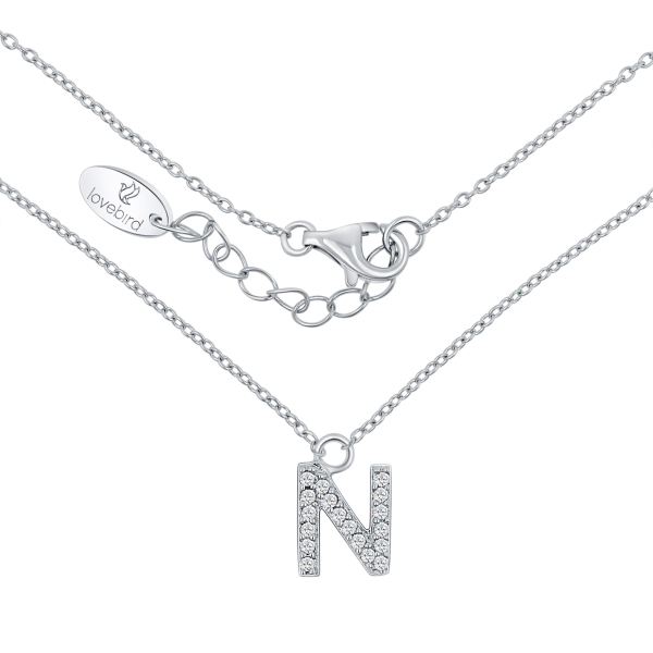 Lovebird Buchstabencollier N Silber 925 rhodiniert - 18 Zirkonia - Bild 2