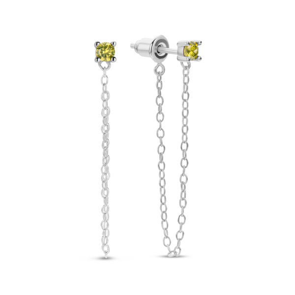 Ohrstecker mit Zirkonia Olivgrün mit Kette Silber 925 rhodiniert - Höhe 32mm