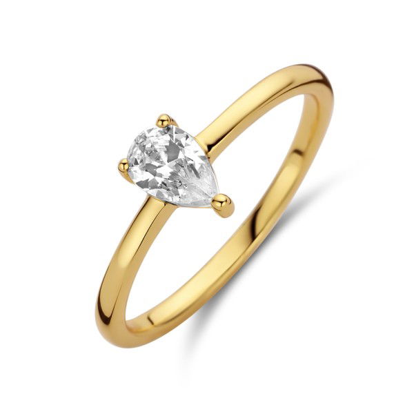 Damenring Zirkonia Tropfen Silber 925 vergoldet - 6x4mm