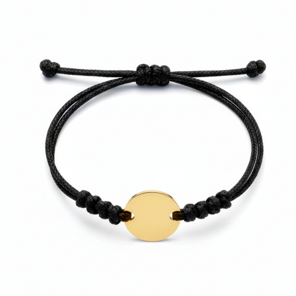 Textilarmband schwarz gewachst mit Gravurplatte Edelstahl IPG goldfarben - 16mm