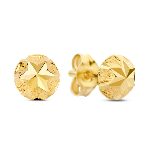 Ohrstecker Gold 585 - 5,0mm - Hochglanz diamantiert teilstrukturiert