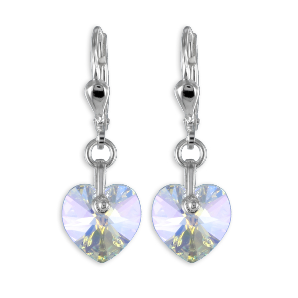 Ohrhänger Rheinkiesel Preciosa-Element Silber 925 - Herz 10,3x10mm