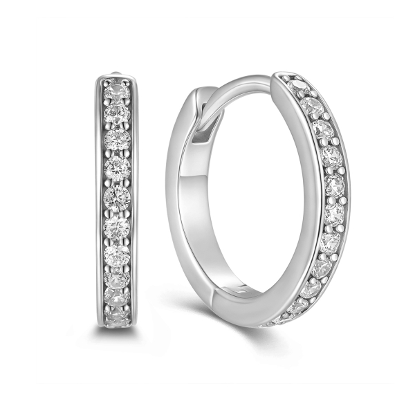 Klappcreolen Silber 925 rhodiniert - Ø 14mm - 24 Zirkonia