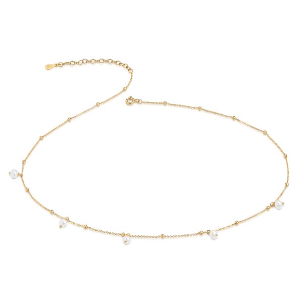 Collier Silber 925 vergoldet - 5 Süßwasser-Zuchtperlen - 4-4,5mm