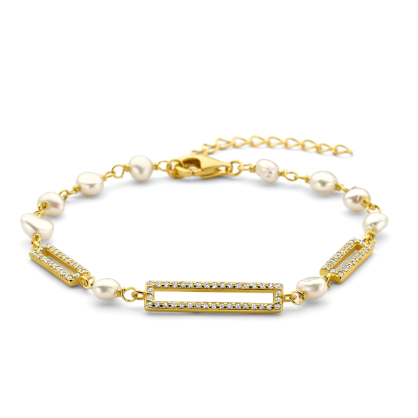 Armband Süßwasser-Zuchtperle 82 Zirkonia Silber 925 vergoldet