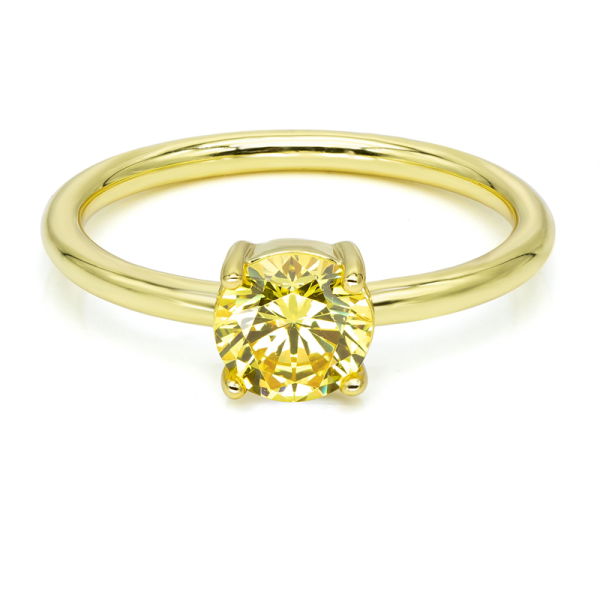 Damenring Zirkonia Citrin Rund Silber 925 vergoldet - 6mm