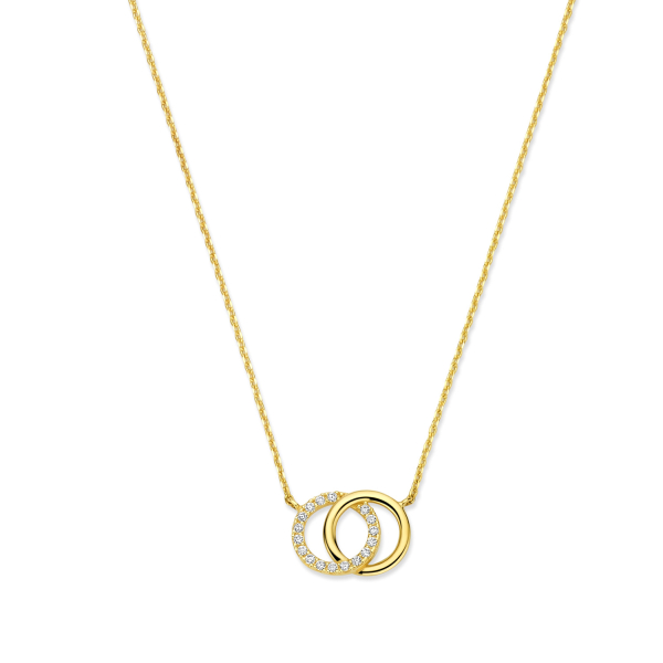 Collier Circles mit Zirkonia Gold 585 - Ankerkette 43cm mit Zwischenösen