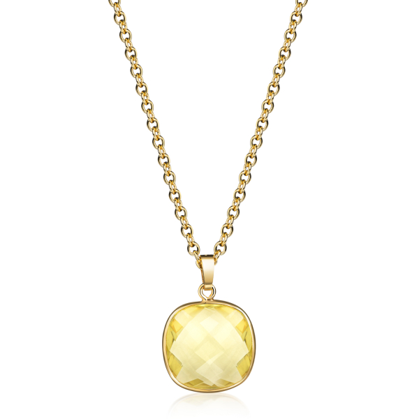Collier mit Lemonquarz Silber 925 vergoldet - 13x13mm - 3 Milliemes