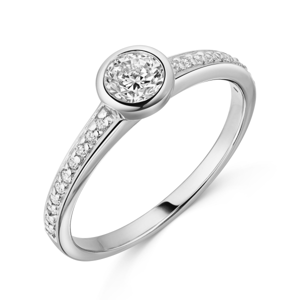 Ring Silber 925 rhodiniert - 21 Zirkonia - Großer Stein 6,10mm