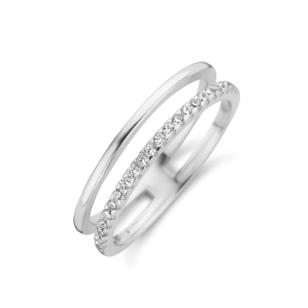 Damenring 2-reihig Silber 925 rhodiniert - Zirkonia - 4mm breit