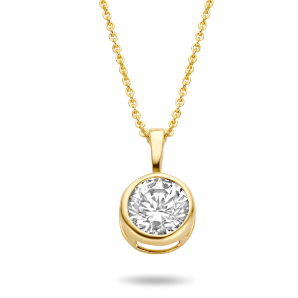 Collier mit Anhänger Zirkonia Gold 585 - 6mm, Zargenfassung, Kette 45cm mit 43cm und 41cm