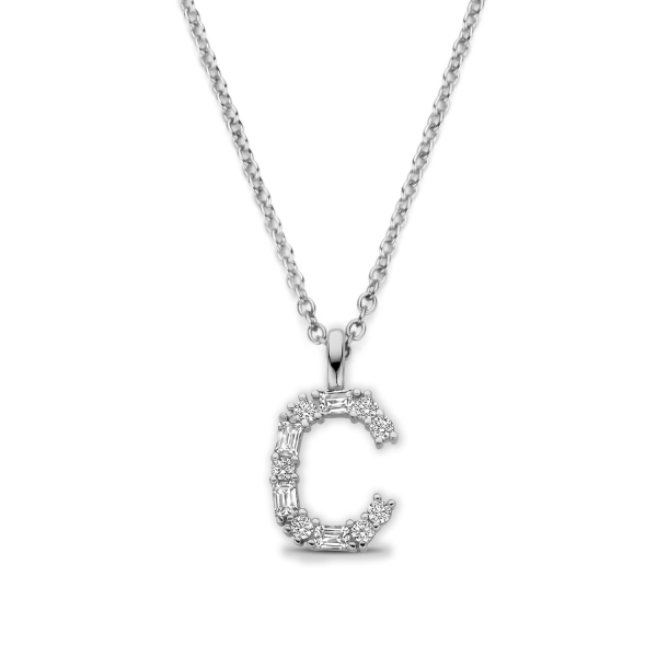 Buchstaben-Collier Zirkonia Silber 925 rhodiniert - Ankerkette 40cm mit Verlängerung - Bild 4